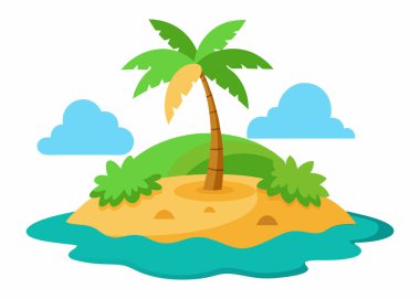 Beach Island Vector Illustration Isolated on White | Oceanfront Island Illustration Isolated Vector