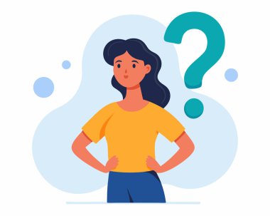 Girl with Question Marks Around Head Concept Drawing