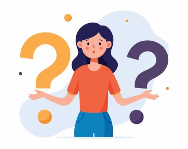 Girl with Question Marks Around Head Concept Drawing