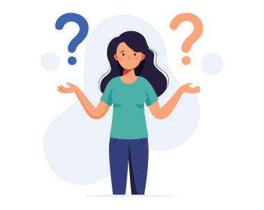 Şüpheli Kadın Karakteri Soru Sorma Vektör Sanatı