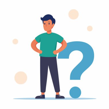 Her şeyi sorgulayan ve kuşkulanan genç adam, vektör illüstrasyonu.