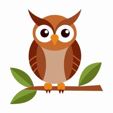 Ağaç Dalında Sevimli Baykuş: Grafik: 124; Düzenlenebilir EPS Doğa Vektörü