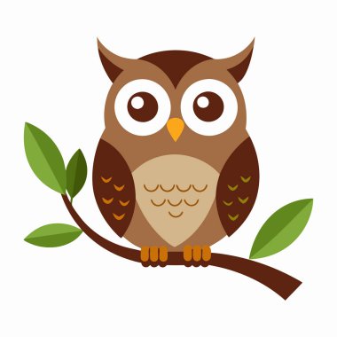 Ağaç Dalında Sevimli Baykuş: Grafik: 124; Düzenlenebilir EPS Doğa Vektörü