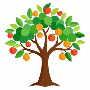İzole edilmiş Meyve Taşıyıcı Ağaç (Graphic - 124); Düzenlenebilir EPS Doğa Vektörü