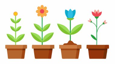 Tencere Vektörü İllüstrasyonunda Kapalı Bitki Koleksiyonu