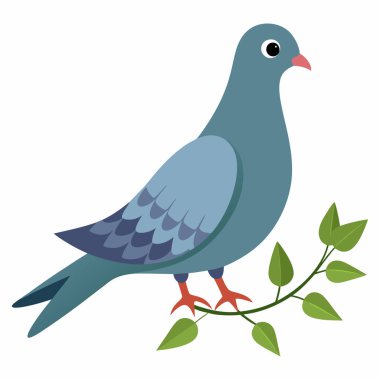 Yapraklı Dalda Şirin Güvercin İzole Edilmiş Vektör Tasarımı