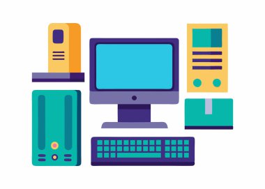 Aksesuarlı Masaüstü Bilgisayarı - 124; Düzenlenebilir EPS Grafiksel