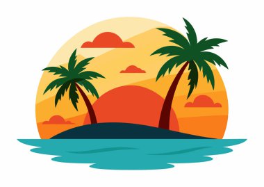 Palmiye Ağacı Resimli Sahil Adası