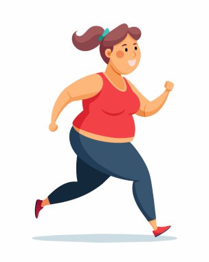 Kilolu Kadın Koşan Resimler: 124; Beyaz Arkaplanda Koşu Vektörü