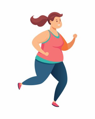 Kilolu Kadın Koşan Resimler: 124; Beyaz Arkaplanda Koşu Vektörü