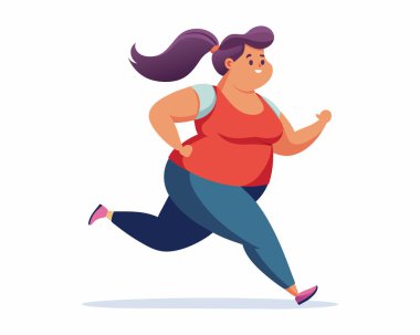 Şişman Kadın Karakteri Jogging (124); Düzenlenebilir EPS Fitness Çizgi Filmi