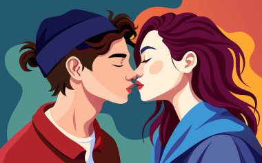 Çift Öpüşme İllüstrasyonu: 124; Beyaz Arkaplan 'da Romantik Aşk Vektörü