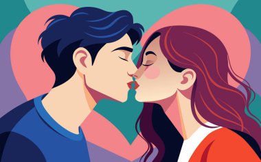 Çift Öpüşme İllüstrasyonu: 124; Beyaz Arkaplan 'da Romantik Aşk Vektörü