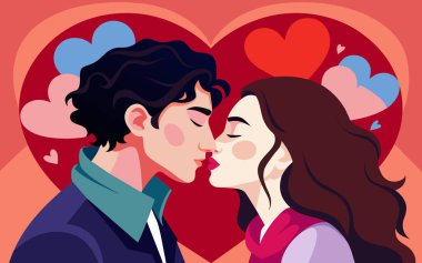 Çift Öpüşme İllüstrasyonu: 124; Beyaz Arkaplan 'da Romantik Aşk Vektörü