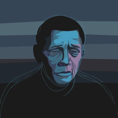 Siyah saçlı üzgün bir adamın portresi..