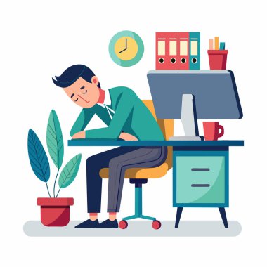 Ofis iş yeri vektör illüstrasyonuna sahip adam