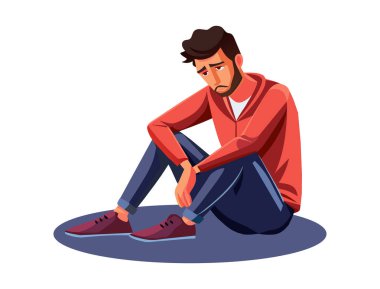 Üzgün Genç Adam İllüstrasyonu: 124; Yalnız & Depresyonlu Kavram Vektörü