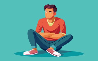 Üzgün Genç Adam İllüstrasyonu: 124; Yalnız & Depresyonlu Kavram Vektörü