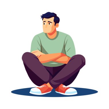 Üzgün Genç Adam İllüstrasyonu: 124; Yalnız & Depresyonlu Kavram Vektörü