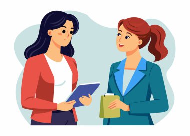 Beyaz Arkaplanda İki Kadın İş İletişim Vektörü İllüstrasyonu