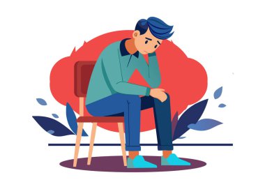 Genç adam elinde çiçeklerle sandalyede oturuyor.