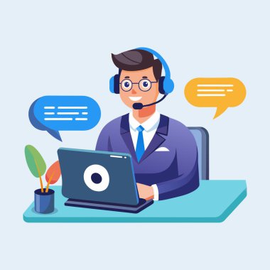 Müşteri Desteği Temsilcisi Çizgi Filmi: 124; Çağrı Merkezi Vektör İllüstrasyonu