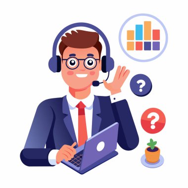 Müşteri Desteği Temsilcisi Çizgi Filmi: 124; Çağrı Merkezi Vektör İllüstrasyonu