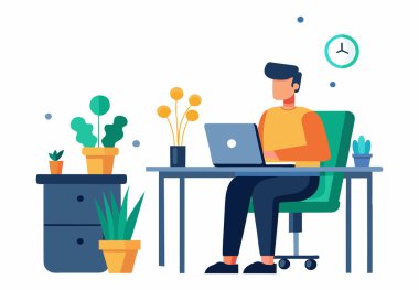 Ofiste çalışan bir iş adamı. düz biçim