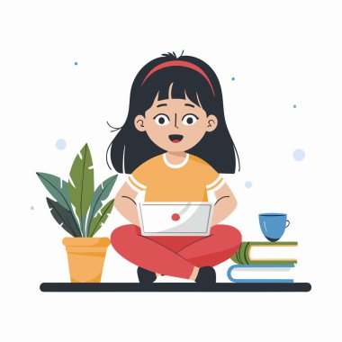 Dizüstü bilgisayarı ve kitabı olan kız