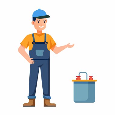 Üniformalı genç işçi ve tornavidalı kask.