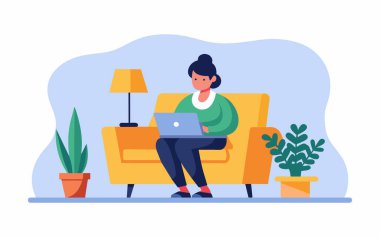 dizüstü bilgisayar ve akıllı telefon evde kullanan kadın.