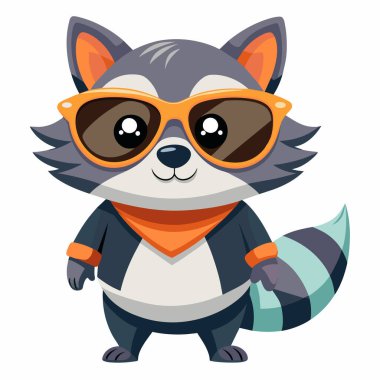 Beyaz Arkaplanda Güneş Gözlüğü Giyen Sevimli Rakun Çizgi Film Çizimi