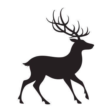 Siyah Geyik Silueti Vektörü: 124; Beyaz Arkaplan Üzerine Asgari Vahşi Yaşam Çizimi