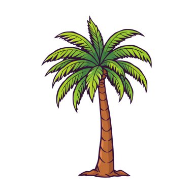 Yaz tatili plaj temaları ve tropikal ada manzarası tasarımı için egzotik hindistan cevizi palmiye ağacı simgesi