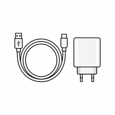 USB Kablo ve Şarj Makinesi Beyaz Asgari Elektronik Resimlere Vektör Ayarladı