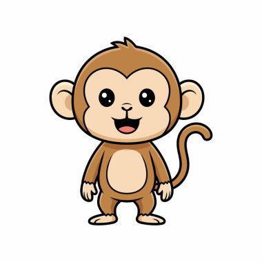 Beyaz Minimum Sevimli Vahşi Yaşam Çizimi Üzerine Maymun Çizgi Film Vektörü