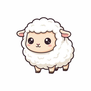 Kawaii Koyun Vektörü Minimum Şirin Çiftlik Hayvanları Çizimi