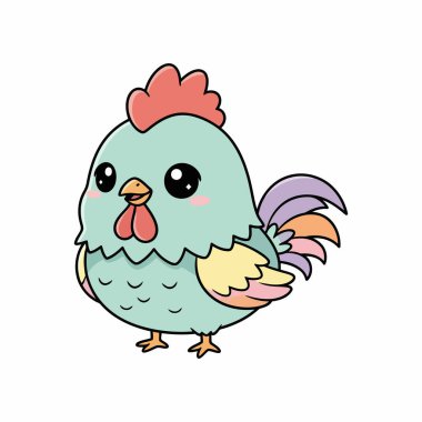 Kawaii Horoz Vektörü Minimum Şirin Çiftlik Hayvanları Çizimi