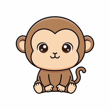 Kawaii Maymun Oturan Vektör Yuvarlak Başlı Şirin Hayvan Çizimi