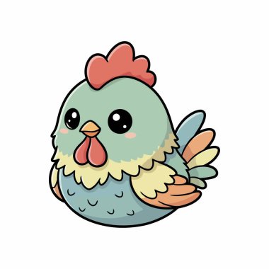 Kawaii Horoz Vektörü Minimum Şirin Çiftlik Hayvanları Çizimi