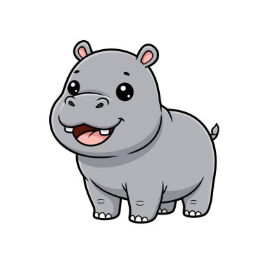 Hippo Çizgi Film Vektörü Beyaz Minimum Sevimli Hayvan Çizimi
