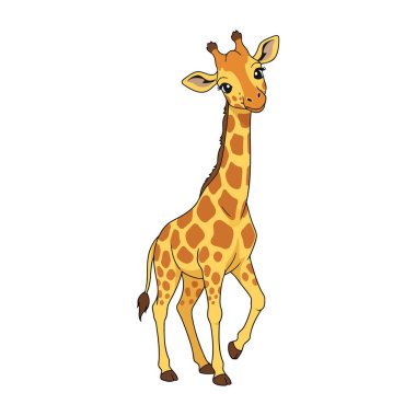 Mutlu Zürafa Çizgi Film Vektörü Beyaz Sevimli Vahşi Yaşam Çizimi