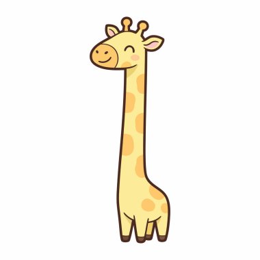 Mutlu Zürafa Çizgi Film Vektörü Beyaz Sevimli Vahşi Yaşam Çizimi