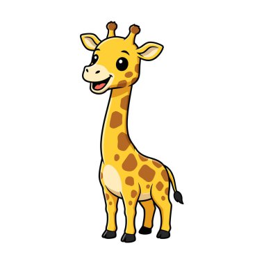 Beyaz Minimum Sevimli Vahşi Yaşam Çizimi Üzerine Zürafa Çizgi Film Vektörü