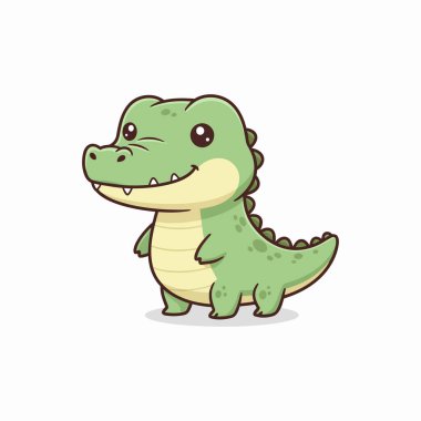 Timsah Çizgi Film Vektörü Beyaz Minimum Sevimli Vahşi Yaşam Çizimi