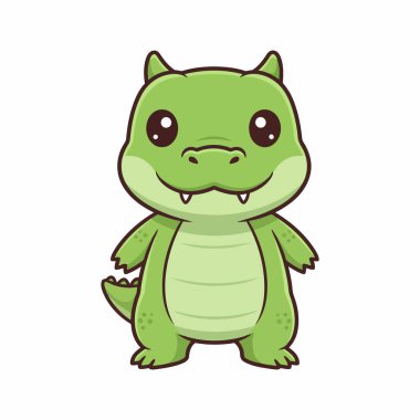 Timsah Çizgi Film Vektörü Beyaz Minimum Sevimli Vahşi Yaşam Çizimi