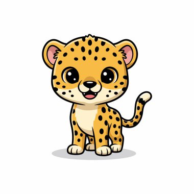 Beyaz Minimum Sevimli Vahşi Yaşam Çizimi Üzerine Çita Çizgi Film Vektörü