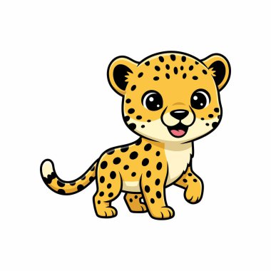 Beyaz Minimum Sevimli Vahşi Yaşam Çizimi Üzerine Çita Çizgi Film Vektörü