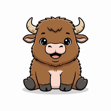 Beyaz Minimum Sevimli Hayvan Resimleri Üzerine Bufalo Çizgi Filmi Vektörü