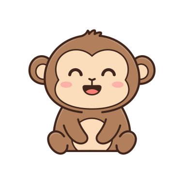 Beyaz Minimum Sevimli Hayvan Resimleri Üzerine Bebek Maymun Vektörü